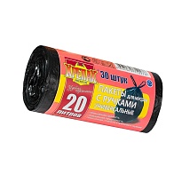 Мешки для мусора 20 л, с ручками, черные, в рулоне 30 шт., ПНД, 10 мкм, 550х440 мм, Крепак, 4607075710276 во Владивостоке