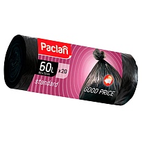 Мешки для мусора 60 л, черные, в рулоне 20 шт., ПНД, 7,4 мкм, 720х600 мм, PACLAN, 600820 во Владивостоке