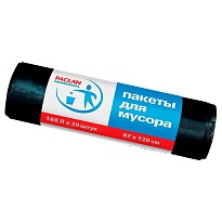 Мешки для мусора 160 л, черные, в рулоне 20 шт., ПВД, 30 мкм, 1200х870 мм, PACLAN Professional, 604082 во Владивостоке