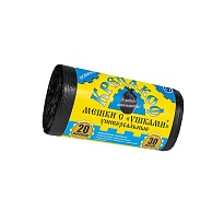 Мешки для мусора 20 л, с ушками, черные, в рулоне 30 шт., ПНД, 10 мкм, 550х440 мм, Крепакоф, 4607075710405 во Владивостоке