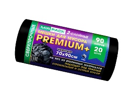 Мешки для мусора 90 л, черные, в рулоне 20 шт., ПВД, 40 мкм, 900х700 мм, PREMIUM+, 904120 во Владивостоке