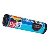 Мешки для мусора 120 л, с ушками, черные, в рулоне 10 шт., ПНД, 15 мкм, 1100х700 мм, Крепак, 4607075710474