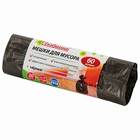 Мешки для мусора 60 л, черные, в рулоне 20 шт., ПНД, 5 мкм, 650х570 мм, Любаша, 605331 во Владивостоке