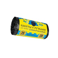 Мешки для мусора 20 л, с ручками, черные, в рулоне 30 шт., ПНД, 10 мкм, 550х440 мм, Крепакоф, 4607075710658 во Владивостоке
