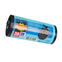 Мешки для мусора 30 л, с ушками, черные, в рулоне 30 шт., ПНД, 9 мкм, 600х500 мм, Крепак, 4607075710450 во Владивостоке