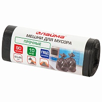 Мешки для мусора 90 л, черные, в рулоне 10 шт., ПВД, 25 мкм, 950х600 мм, LAIMA, 605332 во Владивостоке