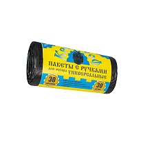 Мешки для мусора 30 л, с ручками, черные, в рулоне 30 шт., ПНД, 9 мкм, 620х480 мм, Крепакоф, 4607075710665 во Владивостоке