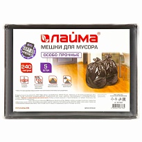 Мешки для мусора 240 л, черные, в пачке 5 шт., ПВД 60 мкм, 1400х900 мм, LAIMA, 601394 во Владивостоке