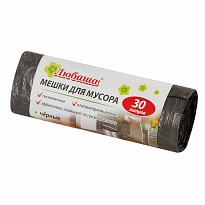 Мешки для мусора 30 л, черные, в рулоне 20 шт., ПНД, 5 мкм, 550х470 мм, Любаша эконом, 605329 во Владивостоке
