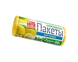 Мешки для мусора 30 л, ароматизированные, Лимон, желтые, в рулоне 20 шт., ПНД, 9 мкм, 560х530 мм, GRIFON Aroma, 101-020 Li во Владивостоке