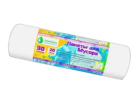 Мешки для мусора 30 л, белые, в рулоне 20 шт., ПНД, 7 мкм, 600х500 мм, MIRPACK Classik, 302042 во Владивостоке