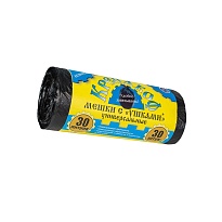 Мешки для мусора 30 л, с ушками, черные, в рулоне 30 шт., ПНД, 8 мкм, 580х460 мм, Крепакоф, 4607075710412 во Владивостоке