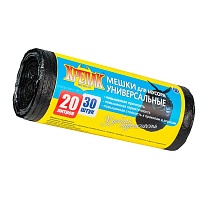 Мешки для мусора 20 л, черные, в рулоне 30 шт., ПНД, 10 мкм, 550х440 мм, Крепак, 4607075710092 во Владивостоке
